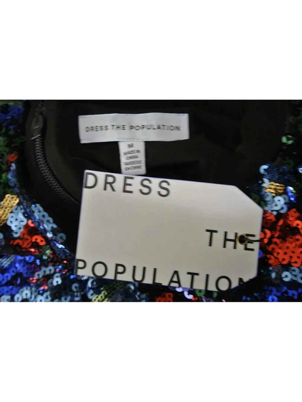 NWT, Dress the Population Elin Sequin Dress in Multi Size M #MD2579